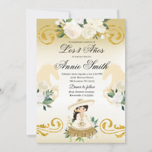 Spanish Mexican 3 años Gold Girl Charra Invitation