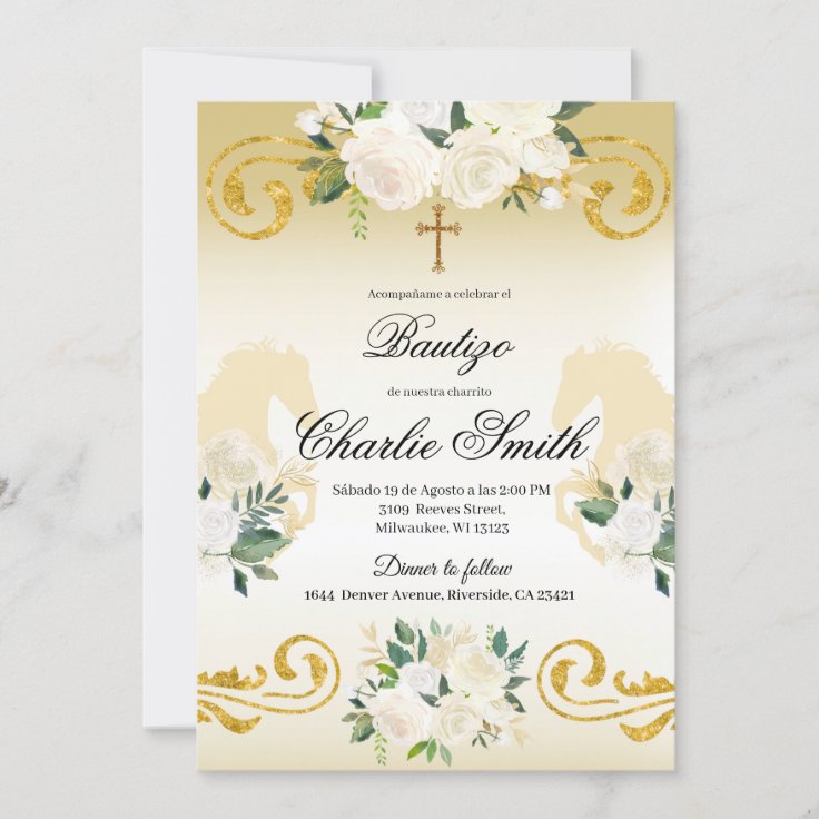 Spanish Mexican Bautizo Gold Invitation | Zazzle