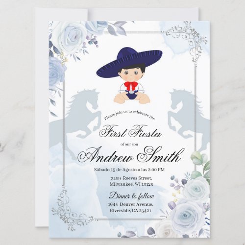 Spanish Mexican First Fiest Blue Charro Invitation