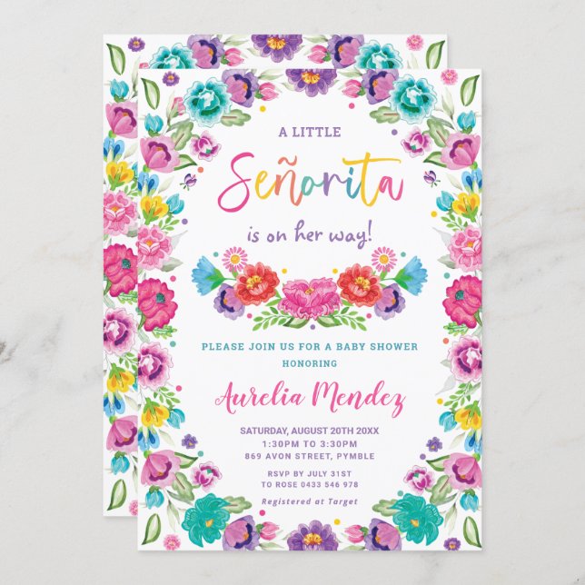 Spanish Mexican Floral Senorita Baby Shower Girl Invitation (Front/Back)