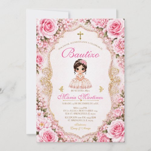 Spanish Mexican Girl Dress Fiesta Pink Bautizo Invitation