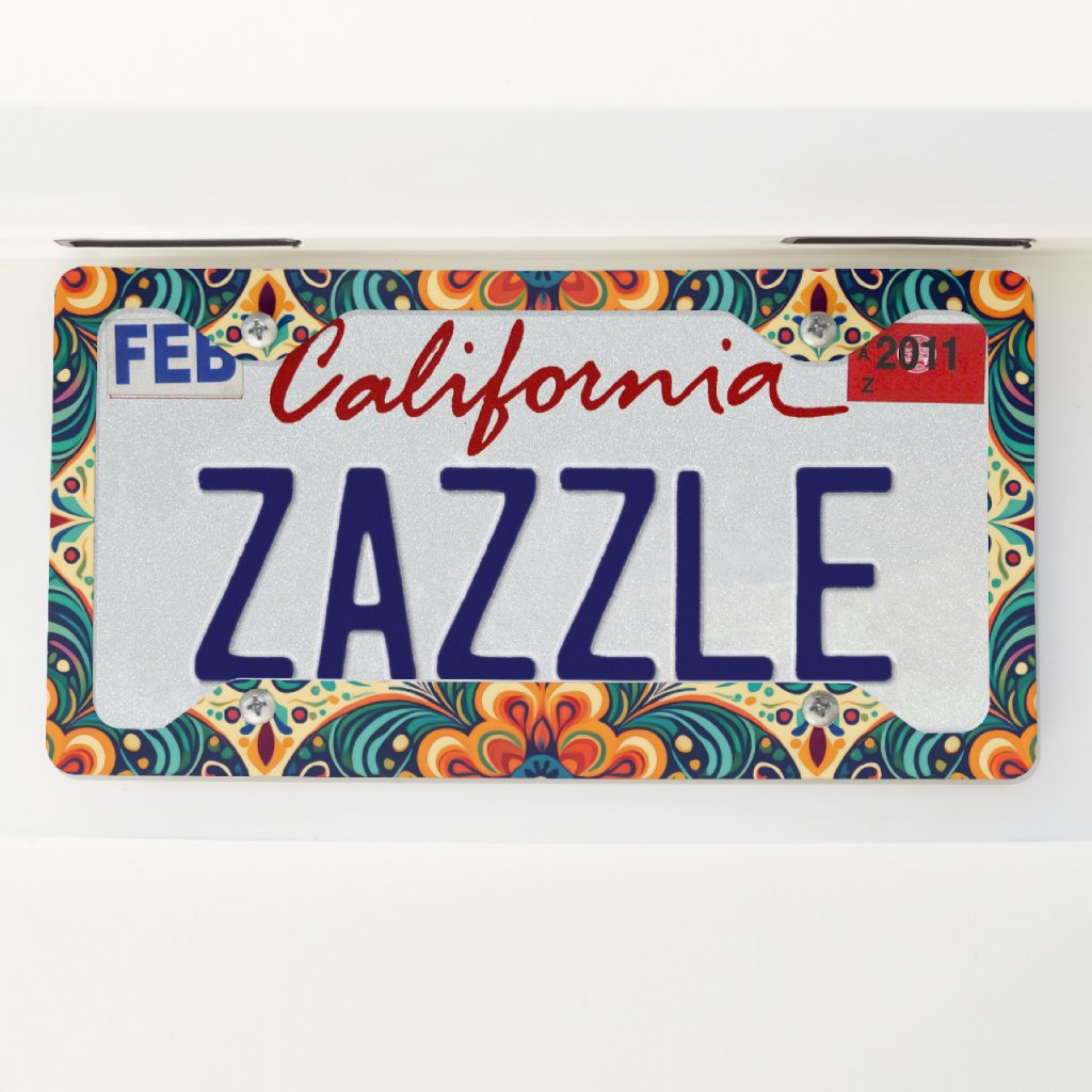 Spanish Mexican Modern Fusion Floral License Plate Frame