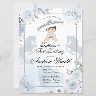 Spanish Mexican Silver Charro Baptism & Birthday  Invitation