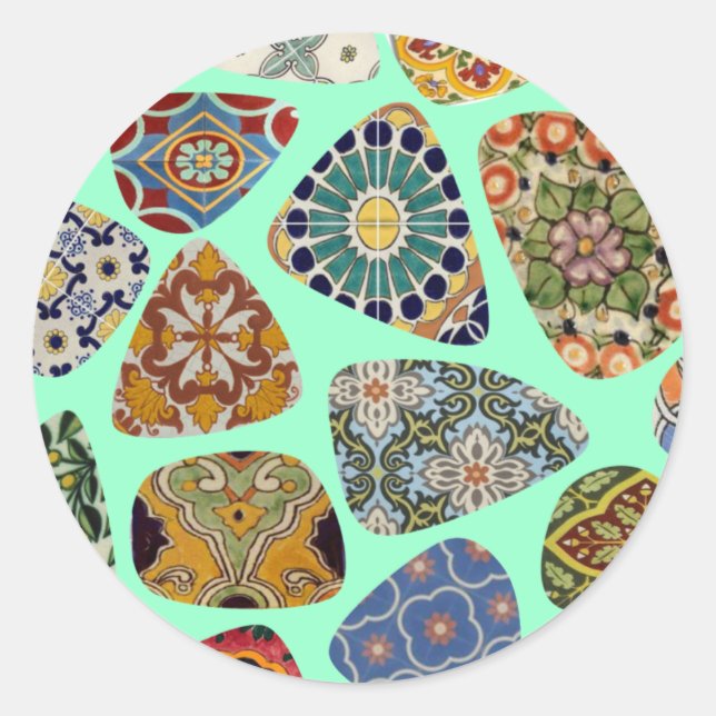 Spanish & Mexican Tile Mosaic Classic Round Sticker (Front)
