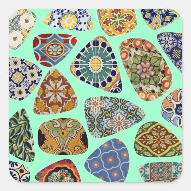 Spanish & Mexican Tile Mosaic Square Sticker (Front)