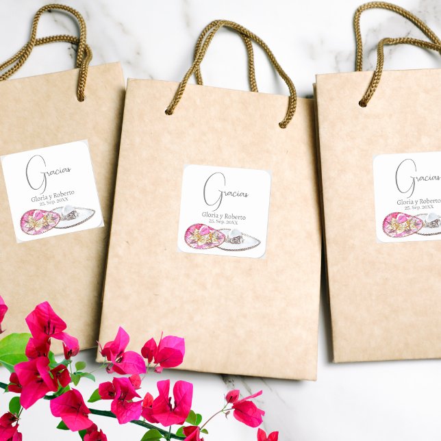Spanish, Mexican Wedding Favor Hacienda Gracias Square Sticker (Creator Uploaded)