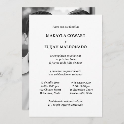 Spanish Minimalist Black  White Two Reception Invitation