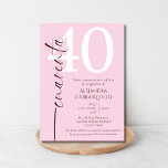 Spanish Minimalist Pink Burgundy 40th Birthday  Invitation<br><div class="desc">Celebra su 40º cumpleaños con estilo con nuestra invitación moderna y chic en español, que presenta una elegante paleta de colores en rosa, burdeos y blanco. El diseño cuenta con un fondo rosa claro y la palabra "cuarenta" escrita en manuscrito burdeos a lo largo del lado izquierdo. El número 40...</div>