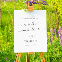 Spanish Minimalist Swirls Wedding Welcome Sign