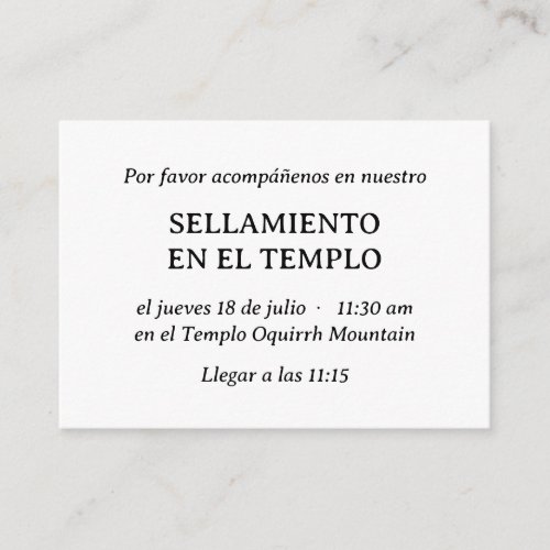 Spanish Minimalist Temple Sealing Invitation