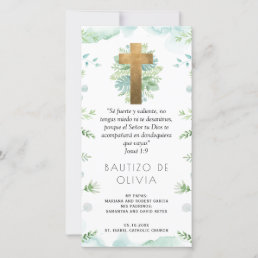 Spanish, Mint Greenery Baptism Bookmark Favor Thank You Card