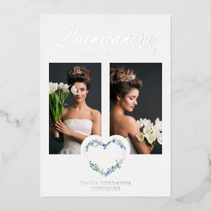 Spanish Mis XV años Romantic Blue Shades Heart Foil Invitation