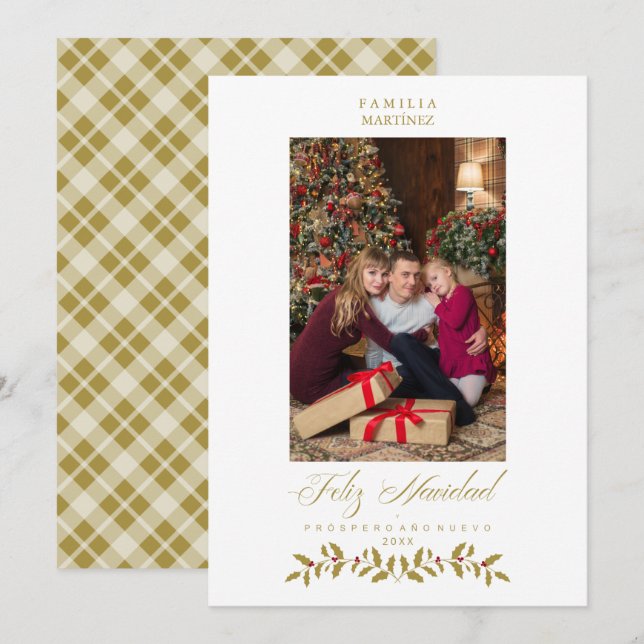 Spanish Modern Elegant Chic Christmas Family Photo Holiday Card (Front/Back)