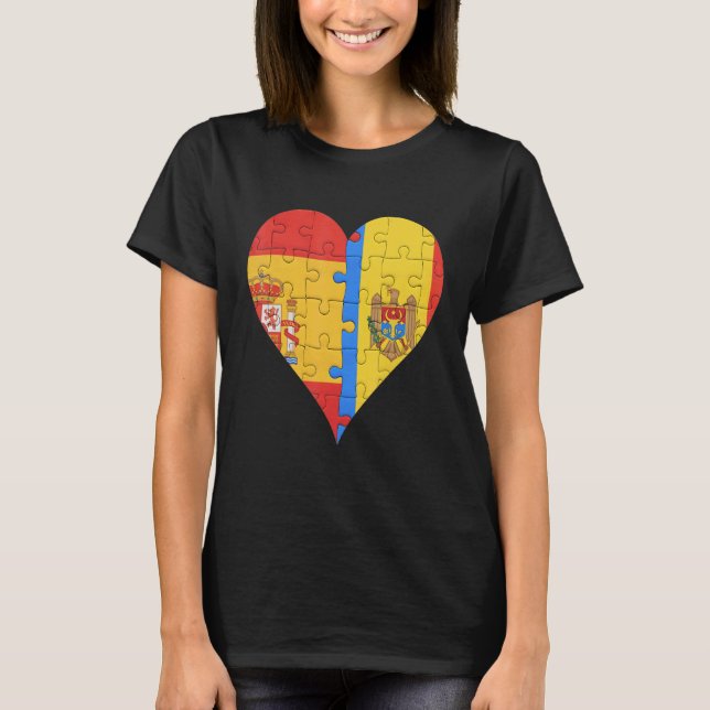 Spanish Moldovan Flag Heart T-Shirt (Front)