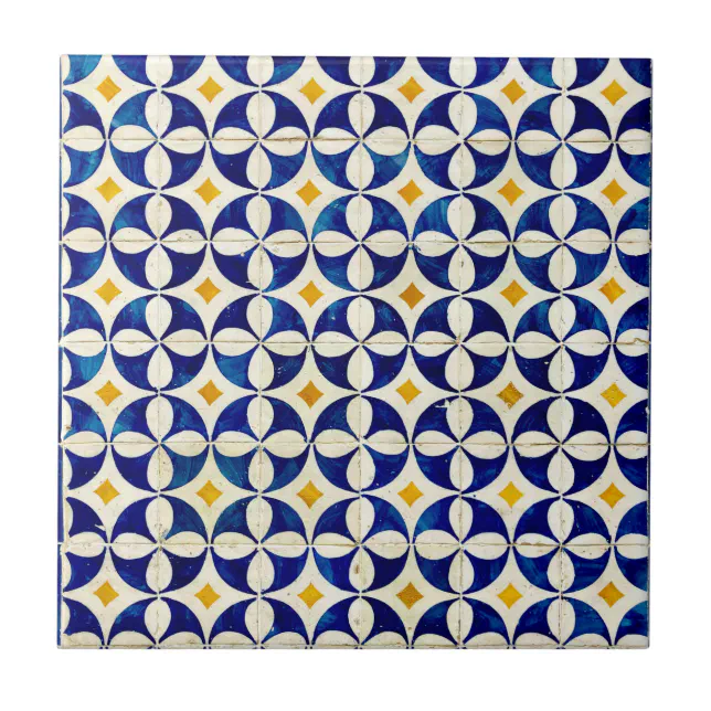 Spanish Moroccan Tile Navy Blue Yellow White | Zazzle