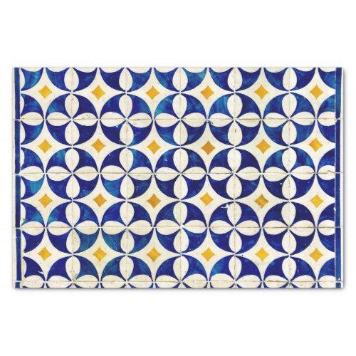 Spanish Moroccan Tile Navy Blue Yellow White Tissue Paper