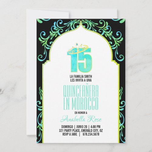 SPANISH morocco QUINCEAERA arabian nights AQUA In Invitation