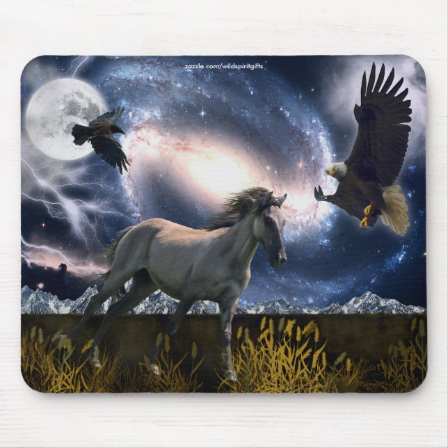 Spanish Mustang, Bald Eagle, & Galaxy Art Mousepad (Front)