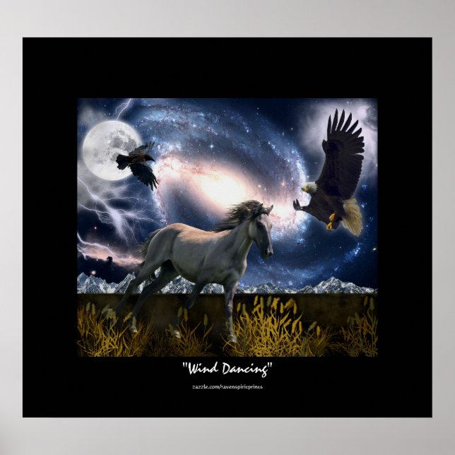 Spanish Mustang, Bald Eagle, & Galaxy Art Poster (Front)