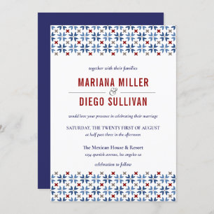 Spanish Navy and Red Tile Mediterranean wedding Invitation