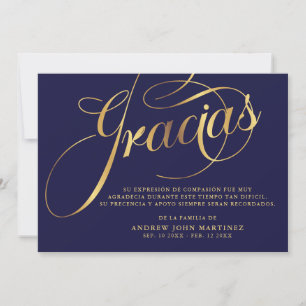 Spanish Navy & Gold Calligraphy Funeral  Thank You Card