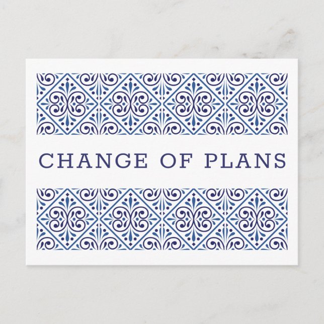 Spanish Navy Indigo Tile Change of Plans WEDDING 2 Announcement Postcard (Front)