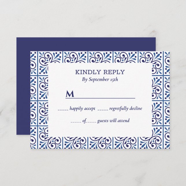 Spanish Navy Indigo Tile Mediterranean wedding Invitation (Front/Back)