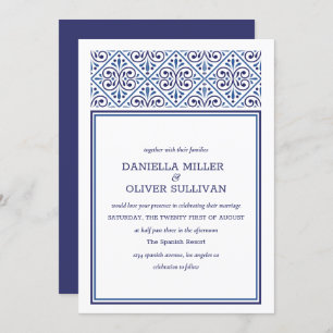Spanish Navy Tile Frame Mediterranean wedding Invitation