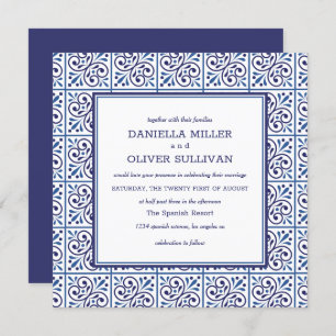 Spanish Navy Tile Mediterranean wedding Invitation
