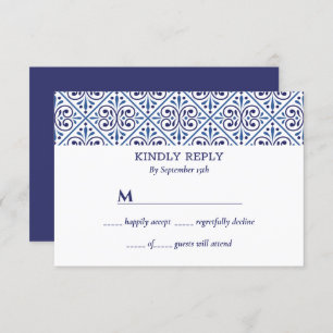 Spanish Navy Tile Mediterranean wedding rsvp Invitation