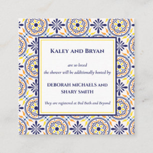 Spanish Navy Yellow Tile Mediterranean Custom V2 Square Business Card