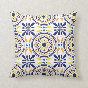 Spanish Navy Yellow Tile Mediterranean Throw Pillow