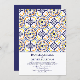 Spanish Navy Yellow Tile Mediterranean wedding Invitation