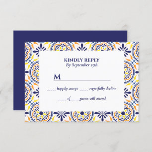 Spanish Navy Yellow Tile Mediterranean wedding Invitation