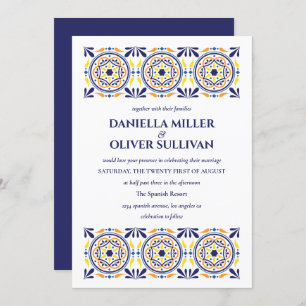 Spanish Navy Yellow Tile Mediterranean wedding Invitation