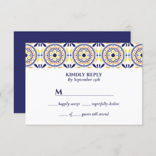 Spanish Navy Yellow Tile Mediterranean wedding Invitation
