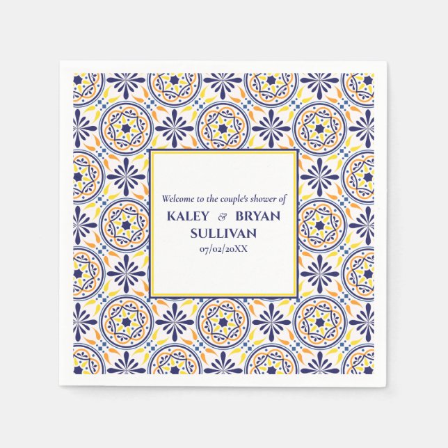 Spanish Navy Yellow Tile mediterranean wedding V1 Napkins (Front)