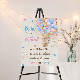 Spanish Nino o Nina Bear Gender Reveal Welcome Foam Board