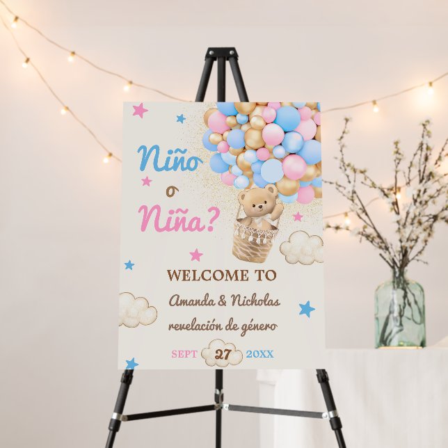 Spanish Nino o Nina Bear Gender Reveal Welcome  Foam Board (In Situ (Stand))