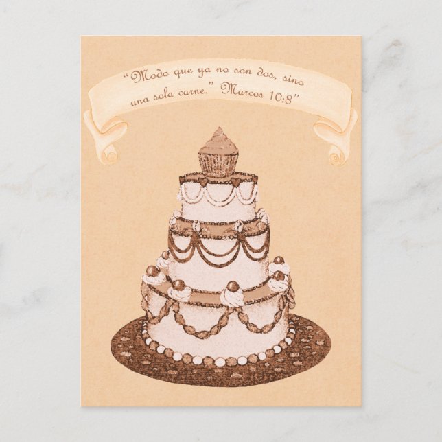 Spanish No Longer 2-1 Flesh~Wedding Cake Scripture Postcard (Front)