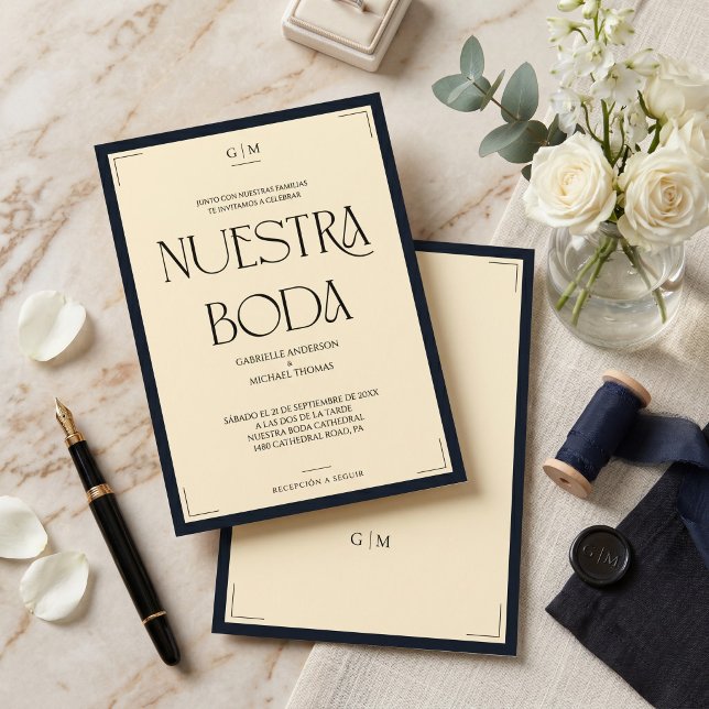 Spanish Nuestra Boda Art Deco Eegant Wedding Invitation (Creator Uploaded)
