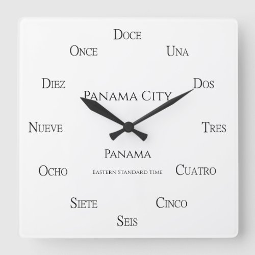 Spanish Numbers Custom Places and Time Zone Square Wall Clock