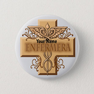 Spanish Nurse Caduceus custom name pin