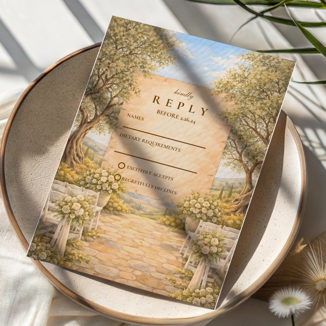 Spanish Olive Grove Wedding RSVP Card (Creator Uploaded)