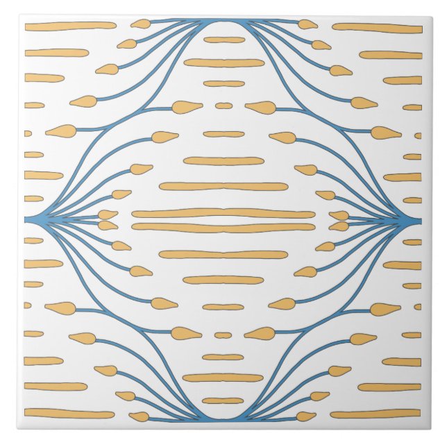 Spanish Orange Blue Pink Abstract Mediterranean Ceramic Tile (Front)