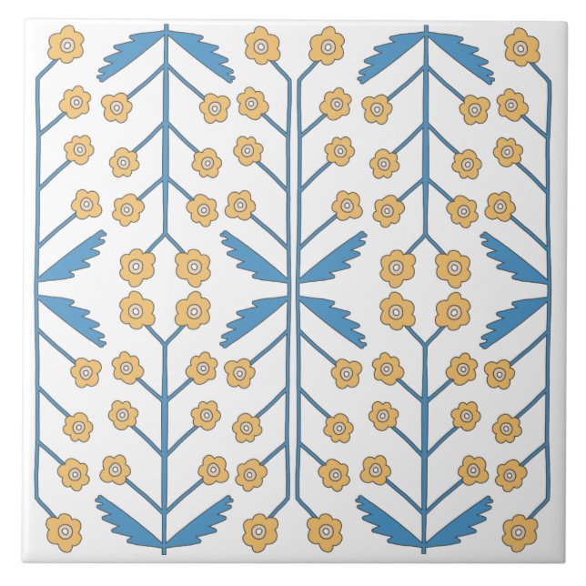 Spanish Orange Blue Pink Floral Mediterranean Ceramic Tile (Front)