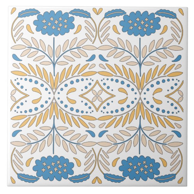 Spanish Orange Blue Pink Floral Mediterranean Ceramic Tile (Front)