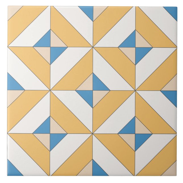 Spanish Orange Blue Pink Geometric Mediterranean Ceramic Tile (Front)