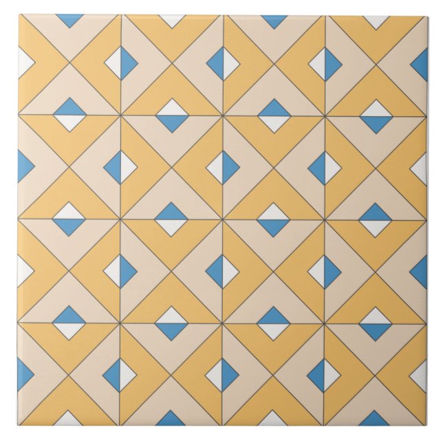 Spanish Orange Blue Pink Geometric Mediterranean Ceramic Tile (Front)