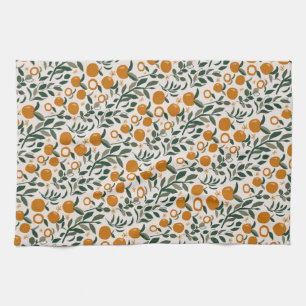 Spanish Orchard - pattern of oranges and leaves Kitchen Towel